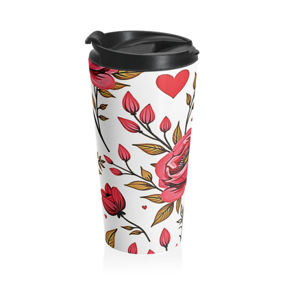 Red Rose Floral Pattern Travel Mug | Stainless Steel Tumbler
