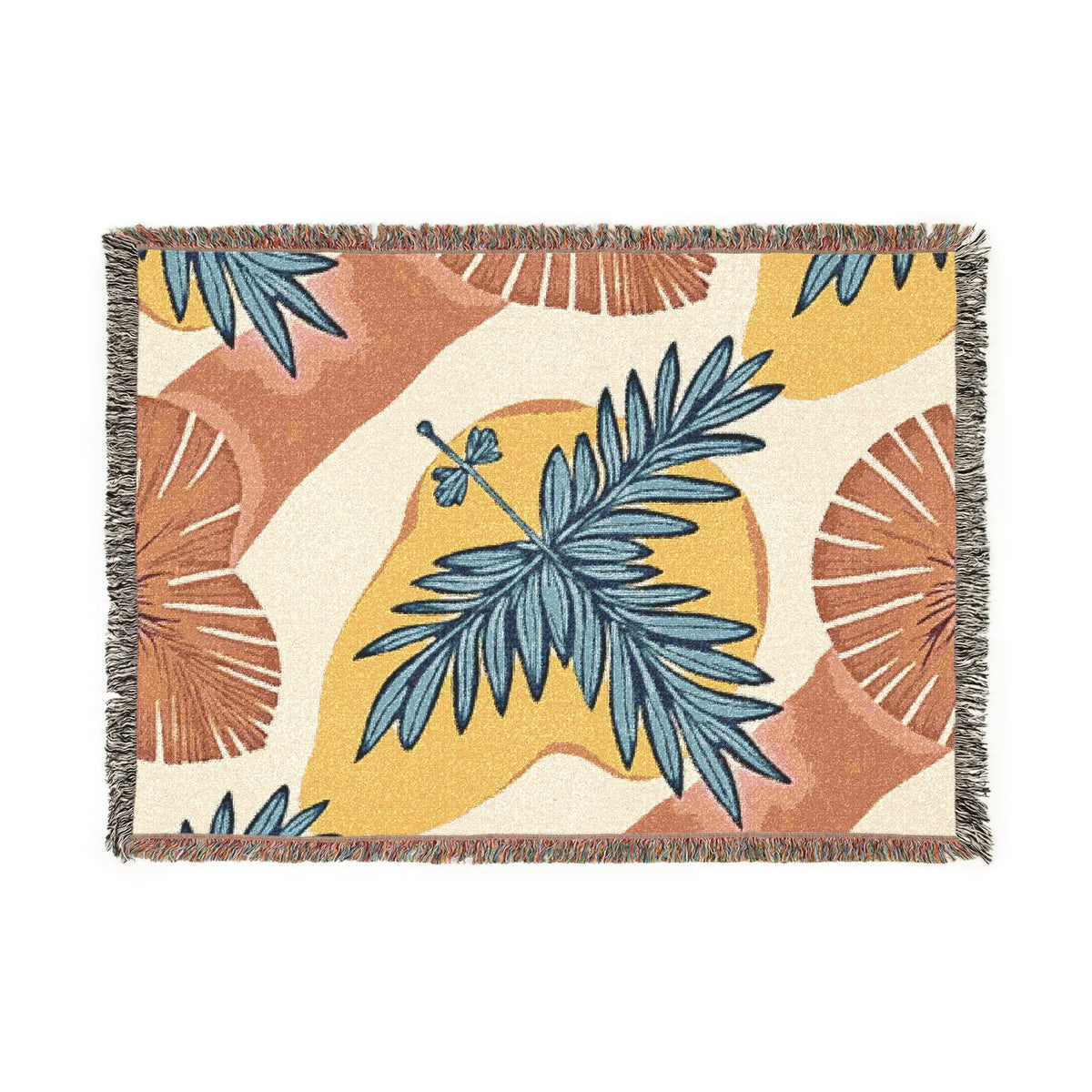Tropical Palm Woven Blanket — Boho Beach-Print Throw for Living Room & Patio