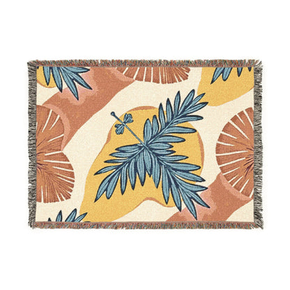 Tropical Palm Woven Blanket — Boho Beach-Print Throw for Living Room & Patio