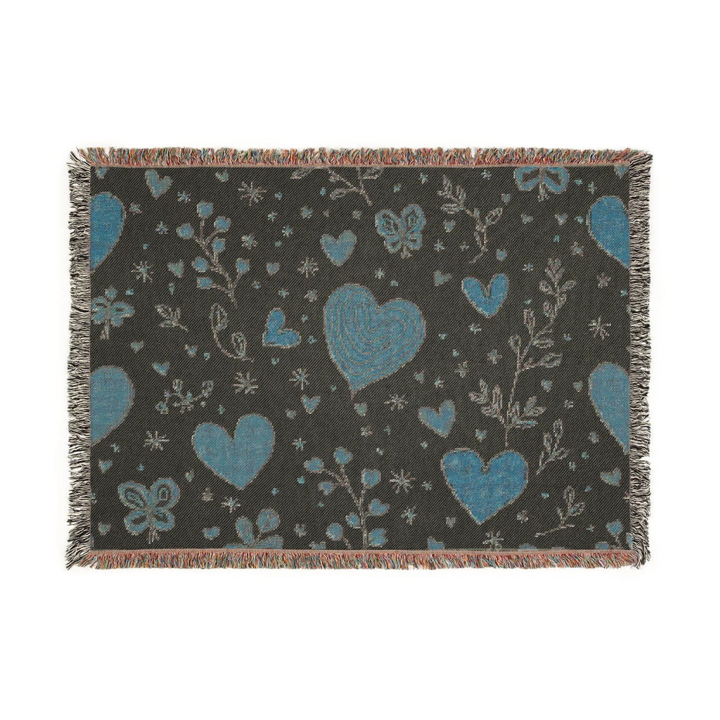 Heart Pattern Woven Blanket — Boho Floral Throw for Cozy Living & Valentine Gifts