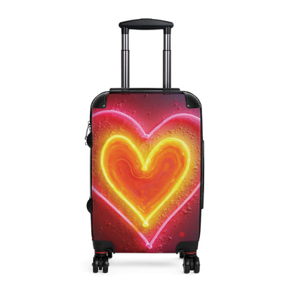 Neon Heart Suitcase - Bright Pink & Yellow LED-Look Carry-On Travel Luggage