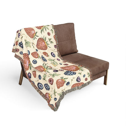 Strawberry Patch Woven Blanket — Fruit Pattern Throw for Kitchen, Picnic & Cozy Home Decor