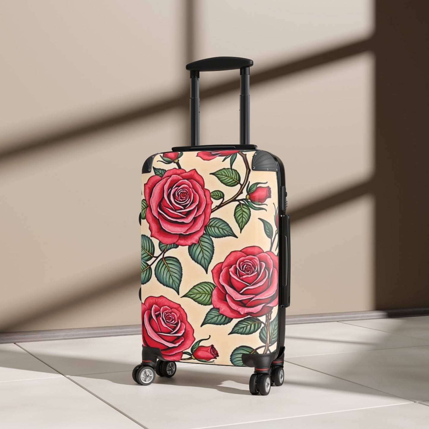 Floral Rose Suitcase – Vintage Red Roses Carry-On Travel Luggage