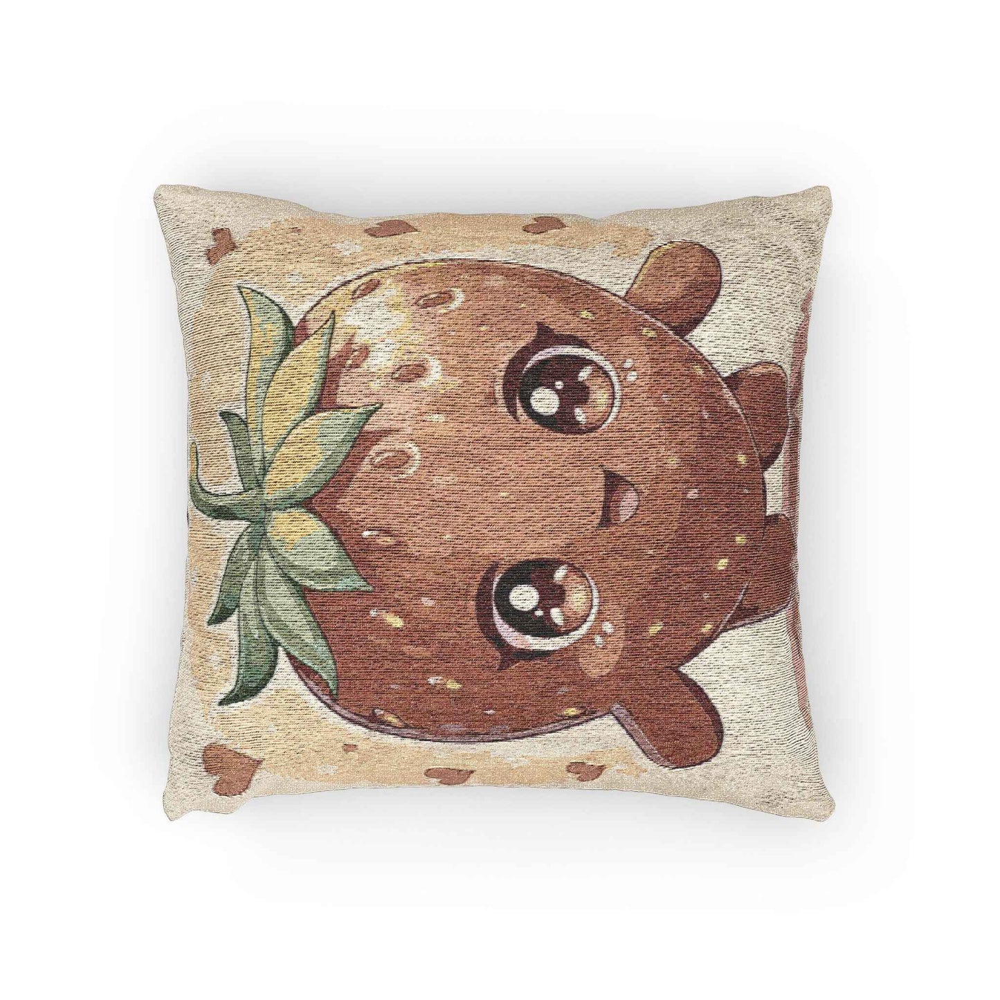 Kawaii Strawberry Character Pillow | Woven Decorative Pillow