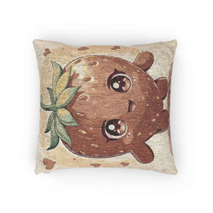 Kawaii Strawberry Character Pillow | Woven Decorative Pillow