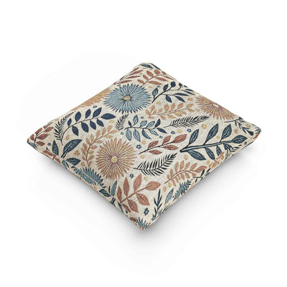Boho Floral Woven Pillow | Textured Daisy Leaves Decorative Pillow