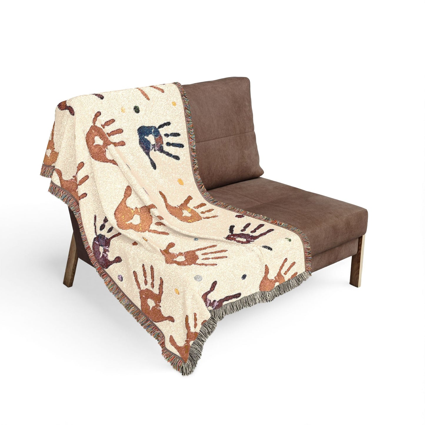 Handprint Woven Blanket — Cozy Decorative Throw with Playful Handprint Pattern