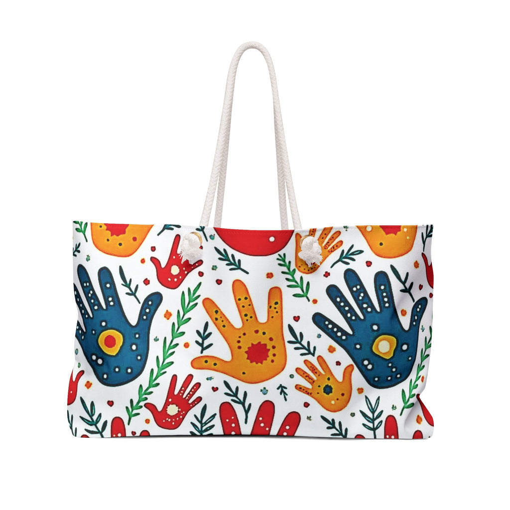 Colorful Handprint Weekender Bag - Boho Palm Print Travel Tote