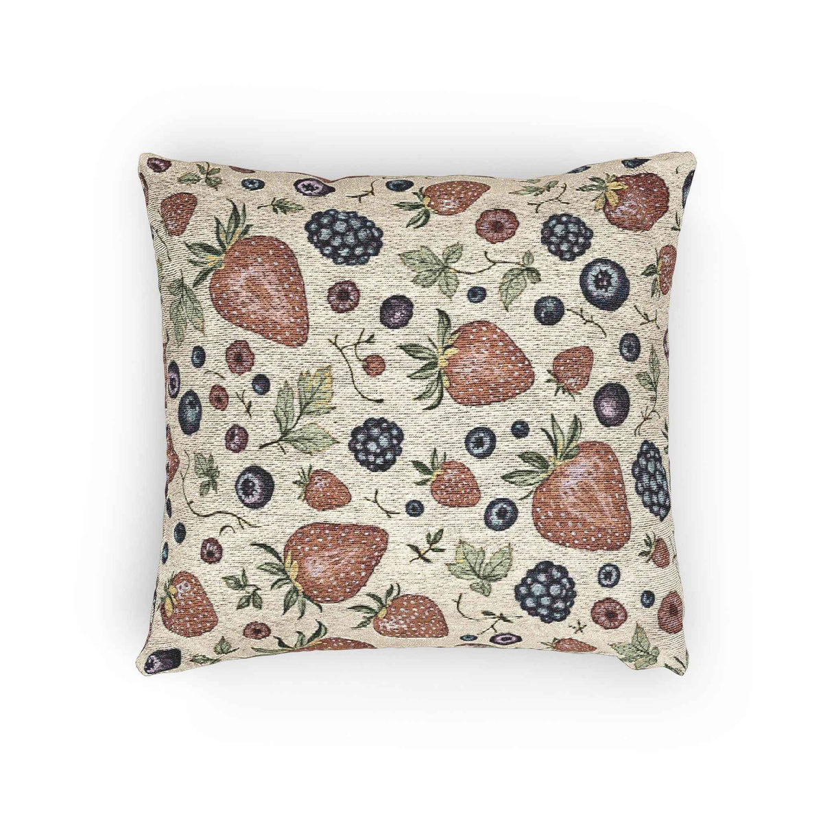 Strawberry Blueberry Pattern Woven Pillow | Fruit Botanical Throw Pillow