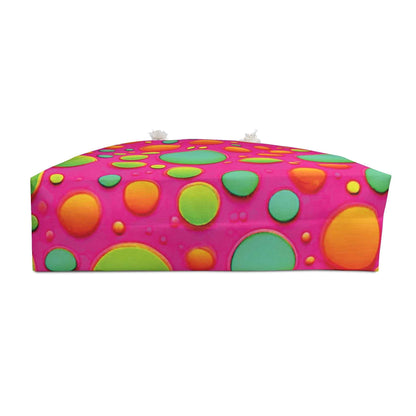 Colorful Bubble Pattern Weekender Bag | Neon Pink Green Orange, Large Tote Bag