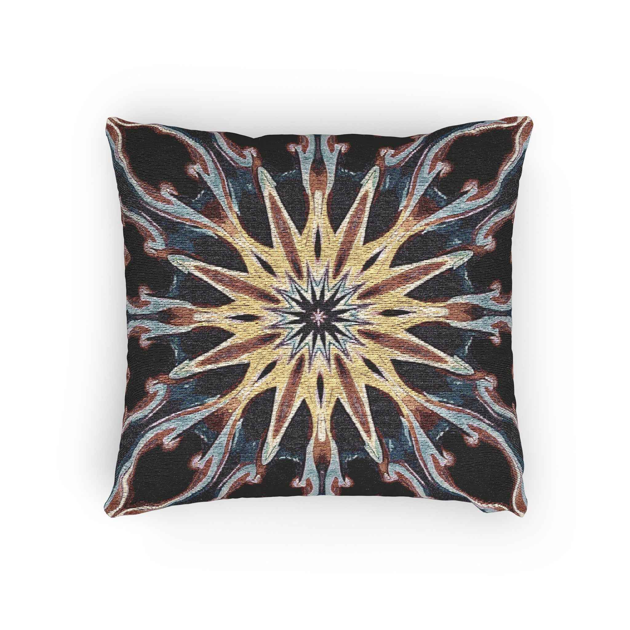 Starburst Mandala Woven Pillow | Geometric Boho Throw Cushion