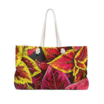 Variegated Coleus Leaf Weekender Bag | Colorful Botanical Tote | Large Tote Bag