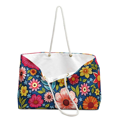 Colorful Floral Pattern Weekender Bag | Bright Boho Flower Tote