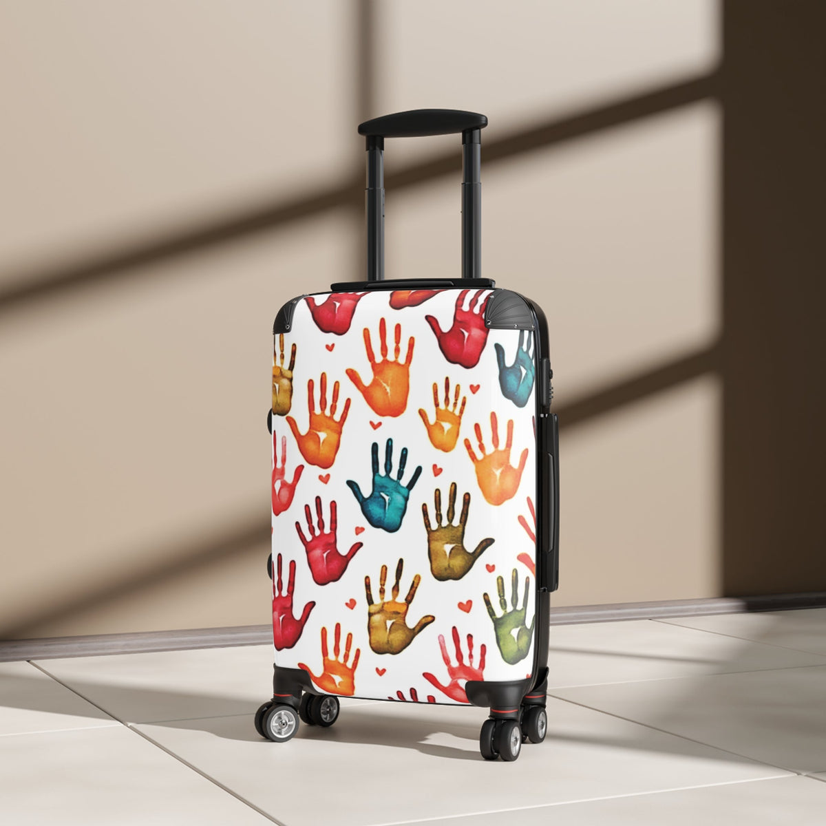 Colorful Handprint Suitcase – Kids Travel Luggage with Playful Palm Print