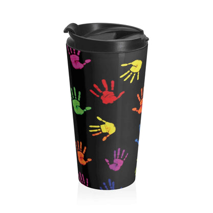 Travel Mug — Colorful Handprint Pattern Stainless Steel Tumbler