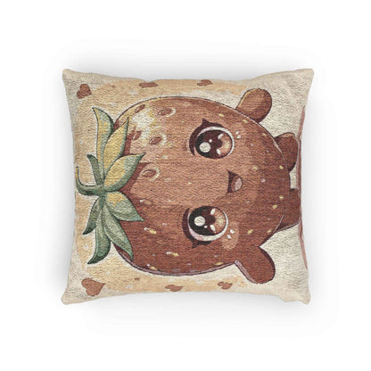 Kawaii Strawberry Character Pillow | Woven Decorative Pillow