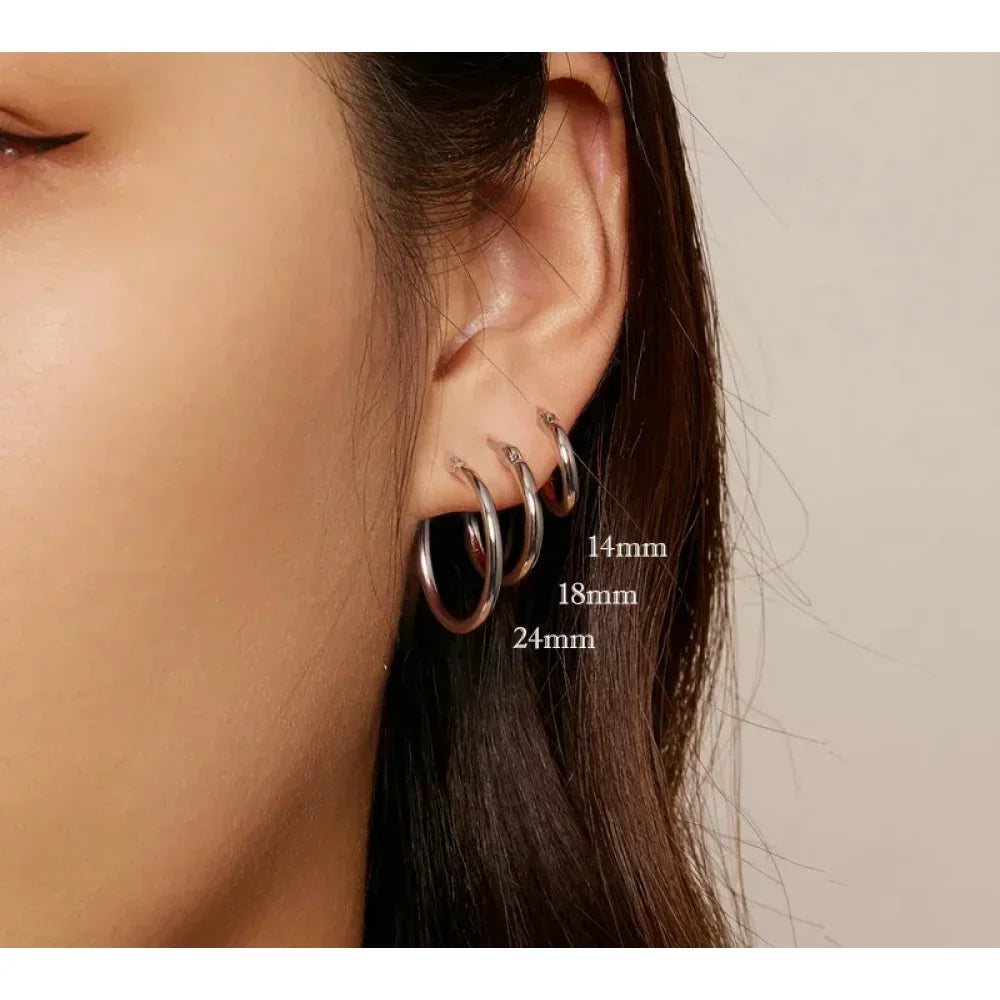 14K White Gold-Plated 925 Sterling Silver Hoop Earrings - Stylish And Hypoallergenic Jewelry For Women