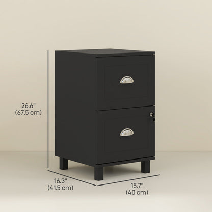 2-Drawer Small Filing Cabinet Lockable Home Office Storage Cabinet with Adjustable Hanging Bars for A4 Letter Black