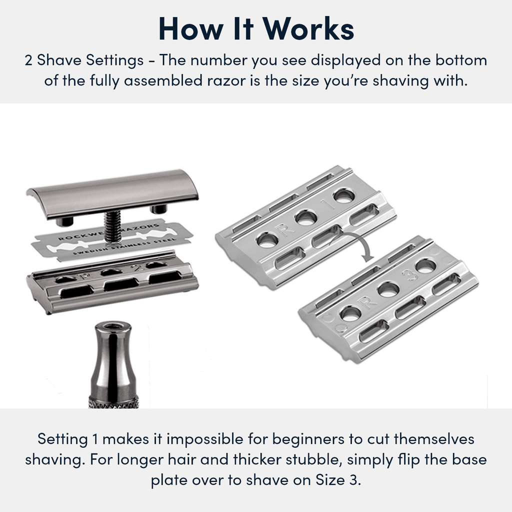 Rockwell 2C Adjustable DE Safety Razor - White Chrome (2 Settings)