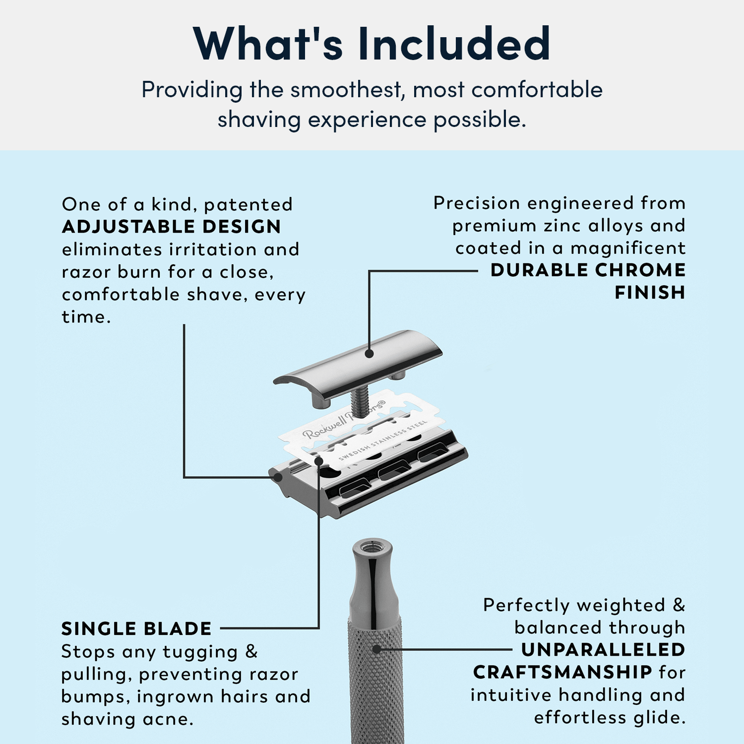 Rockwell 2C Adjustable DE Safety Razor - Gunmetal (2 Settings)