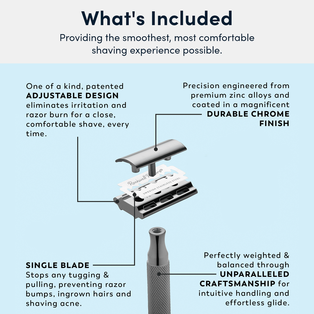 Rockwell 2C Adjustable DE Safety Razor - White Chrome (2 Settings)