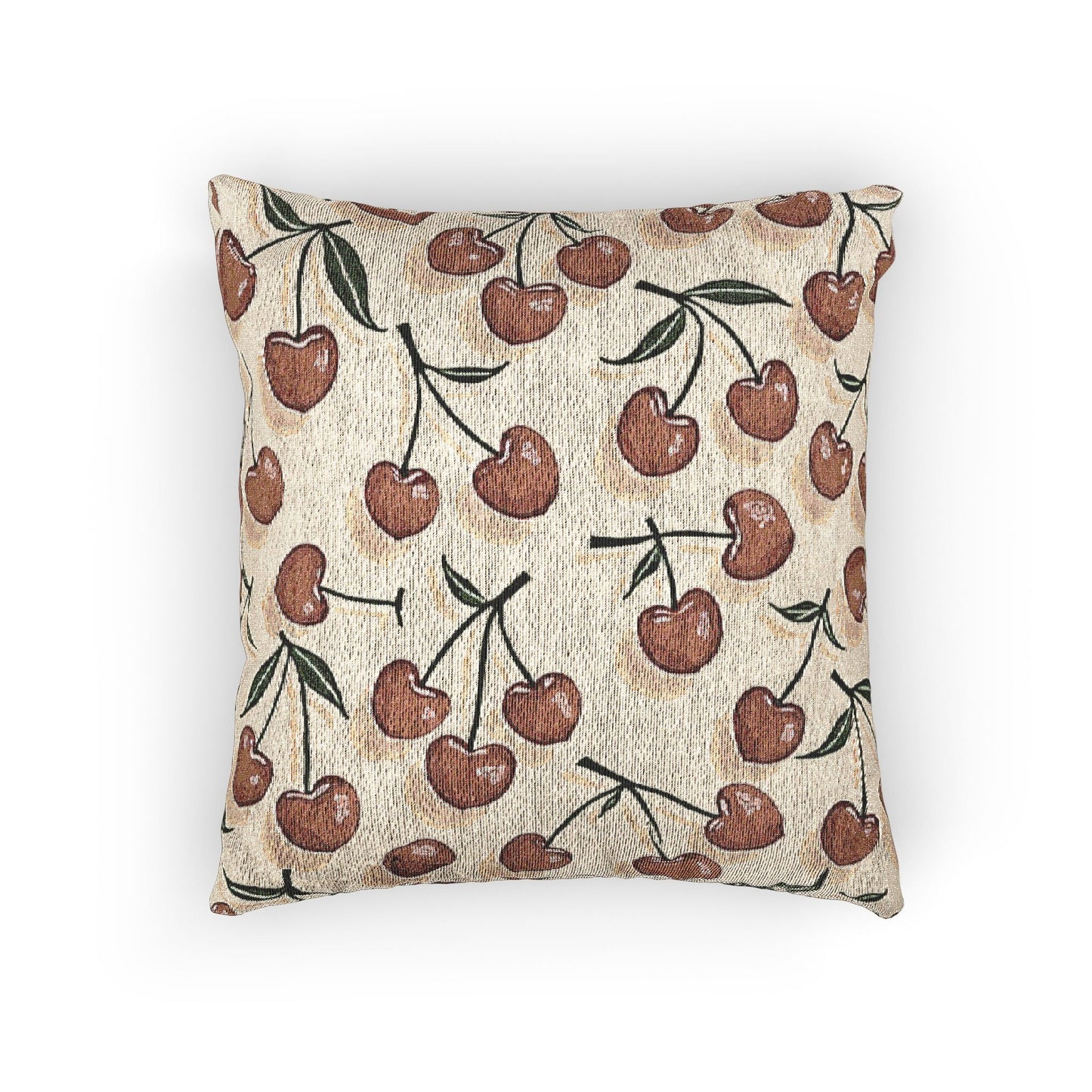 Cherry Pattern Woven Pillow — Rustic Farmhouse Decorative Throw Cushion