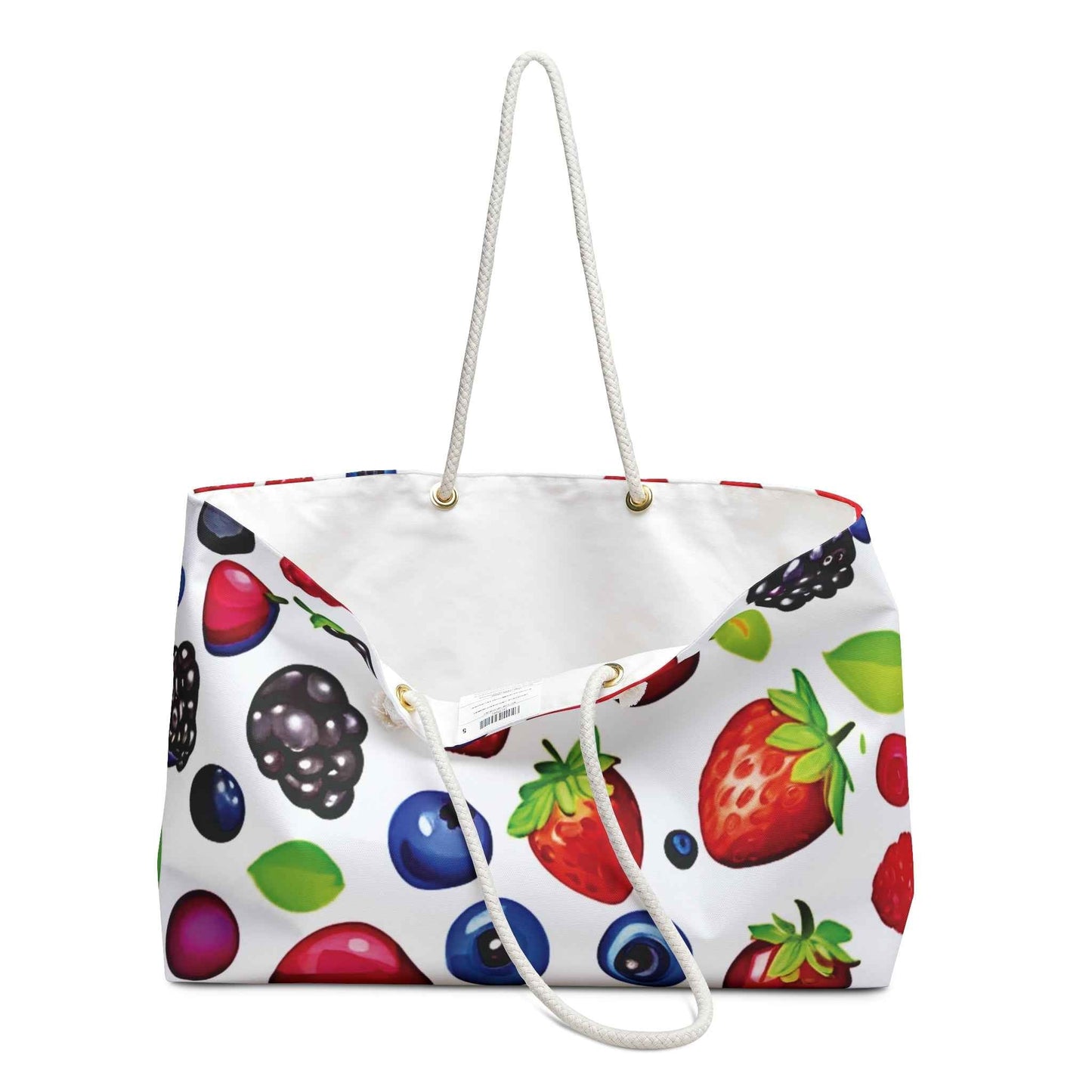 Mixed Berries Pattern Weekender Bag | Strawberries Blueberries Blackberries, Large Tote Bag