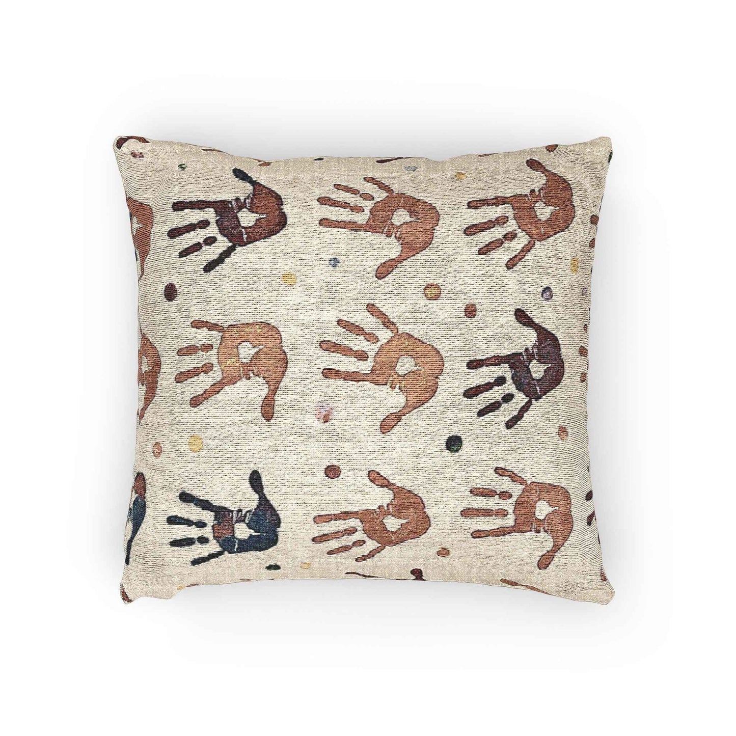 Handprint Pattern Woven Pillow | Boho Tribal Decorative Cushion