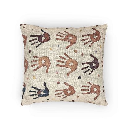Handprint Pattern Woven Pillow | Boho Tribal Decorative Cushion