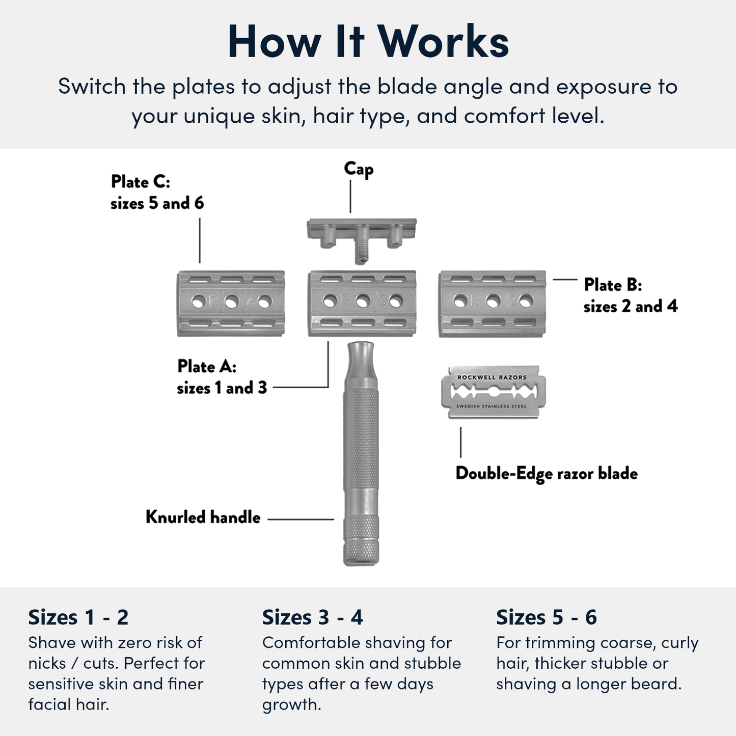 Rockwell 6S Stainless Steel Adjustable DE Safety Razor - Matte Stainless (6 Settings)