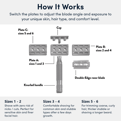 Rockwell 6S Stainless Steel Adjustable DE Safety Razor - Matte Stainless (6 Settings)