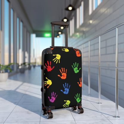 Colorful Handprint Carry-On Suitcase — Kids Travel Luggage with Rainbow Handprints