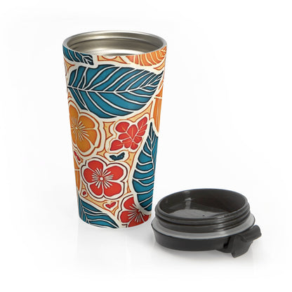 Tropical Floral Leaves Travel Mug | Colorful Hibiscus Stainless Steel