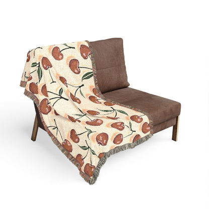 Cherry Pattern Woven Blanket — Retro Fruit Throw for Living Room & Bedroom