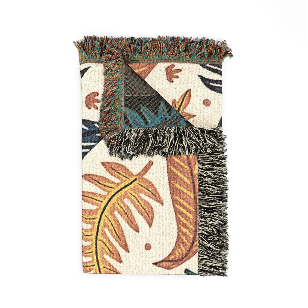 Tropical Leaf Woven Blanket — Boho Botanical Throw for Living Room, Bed, or Outdoor Picnics