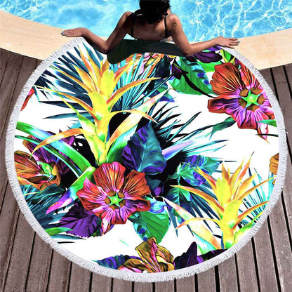 Round floral printed beach towel
