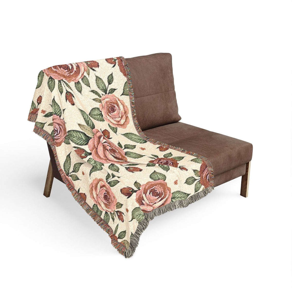 Floral Woven Blanket — Vintage Rose Throw for Living Room & Bedroom