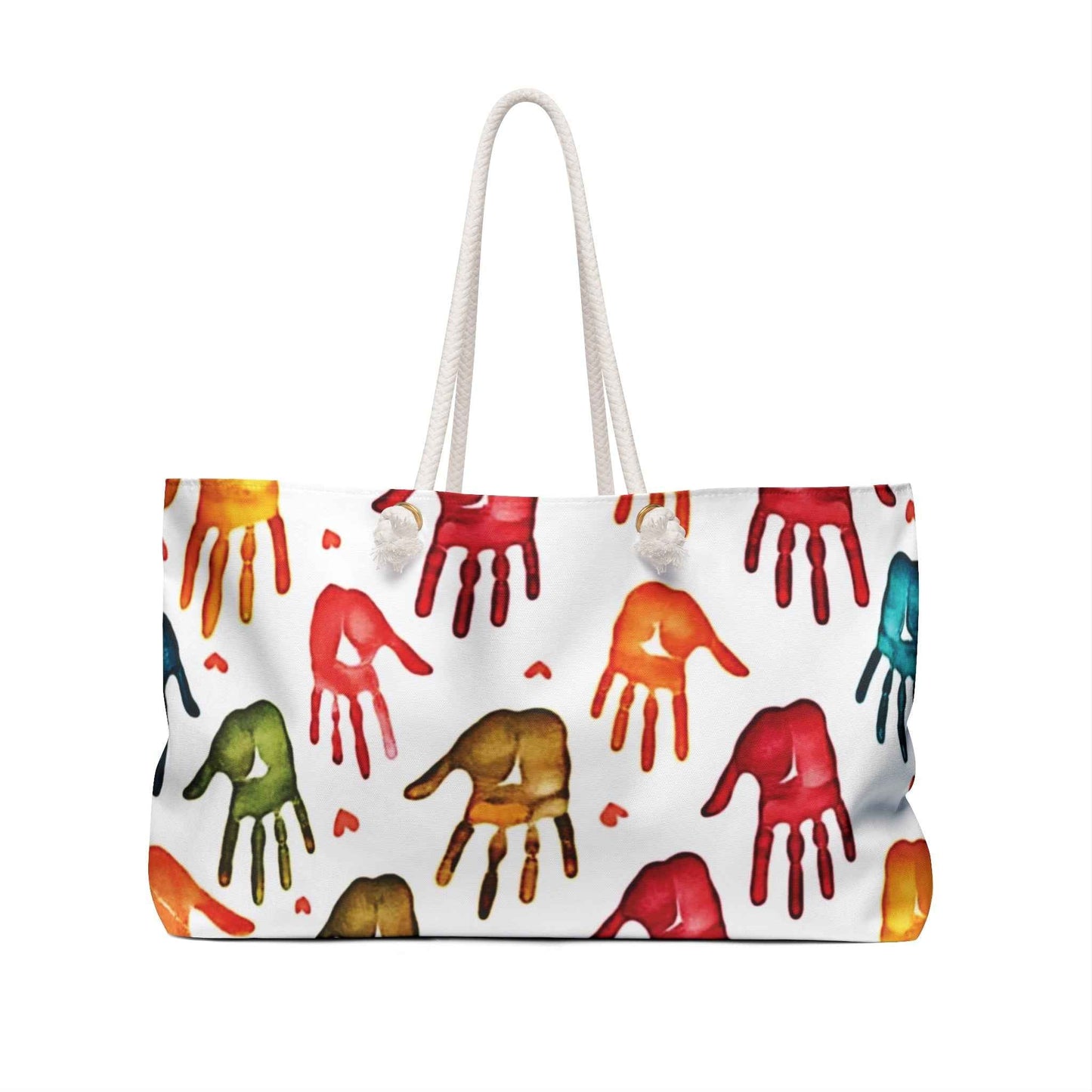 Colorful Handprints Weekender Bag | Painted Hands Pattern