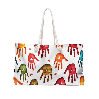 Colorful Handprints Weekender Bag | Painted Hands Pattern
