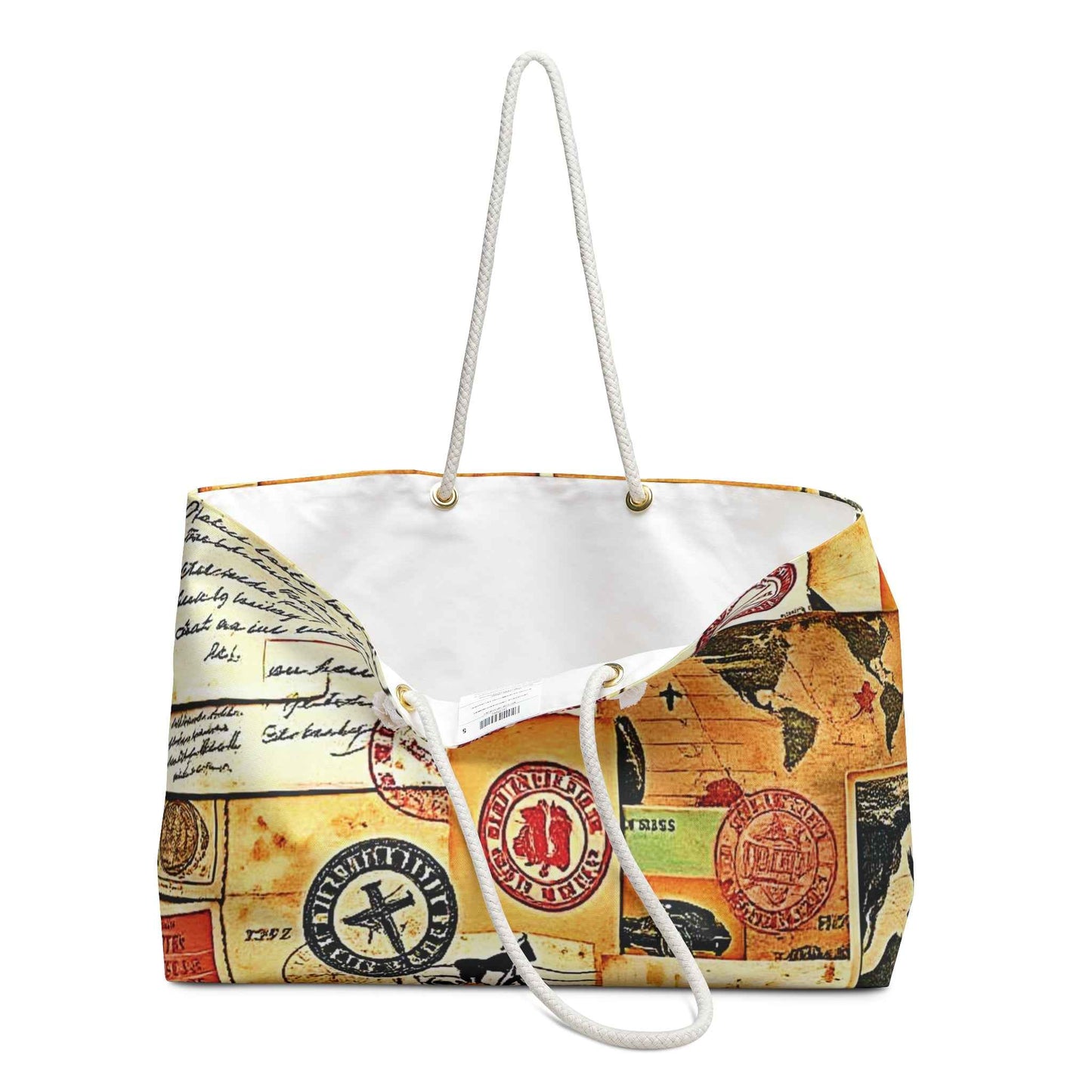 Vintage Travel Postage Collage Weekender Bag | Retro Luggage Print | Large Tote Bag