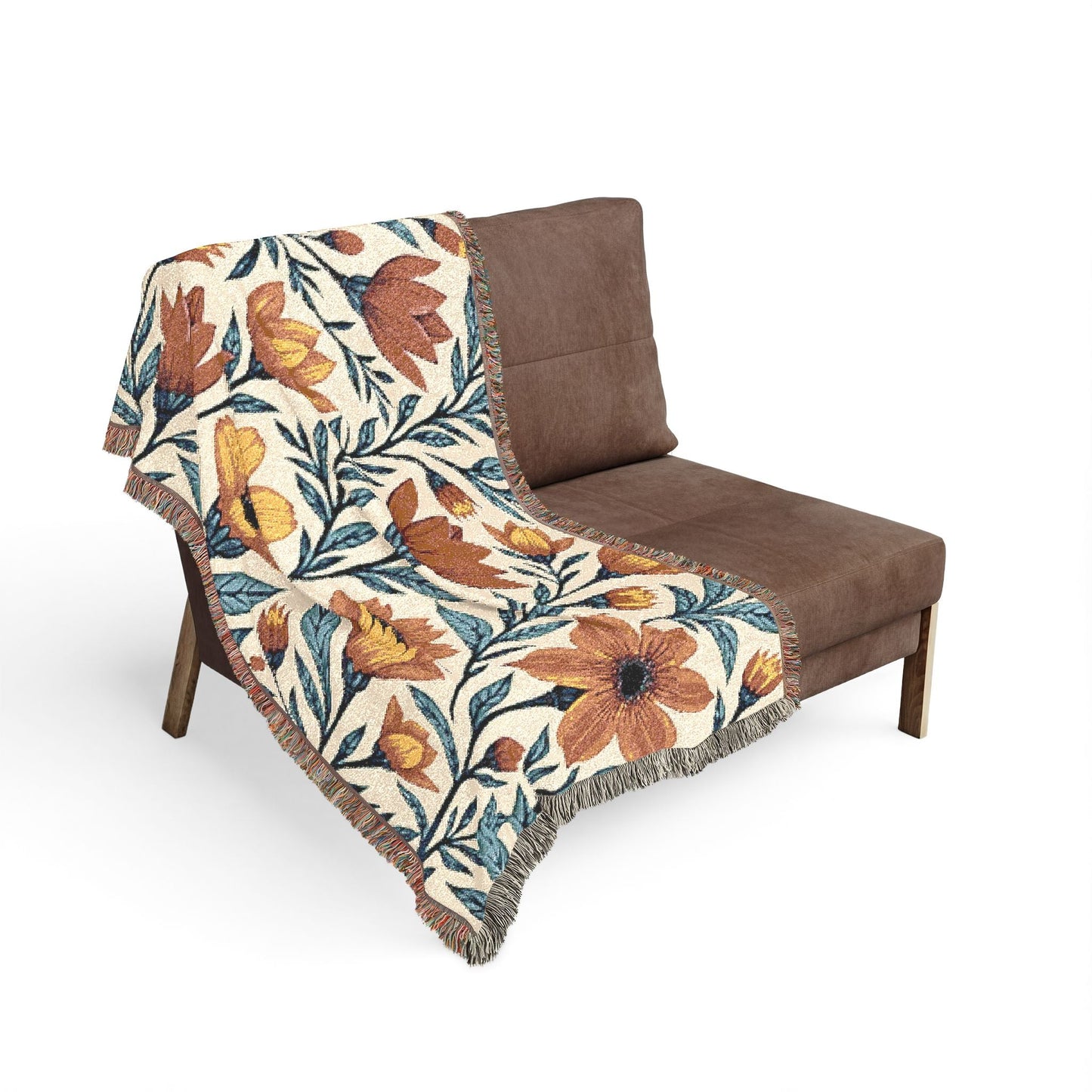 Woven Blanket — Boho Floral Throw Blanket, Vintage-Inspired Tulip & Poppy Pattern