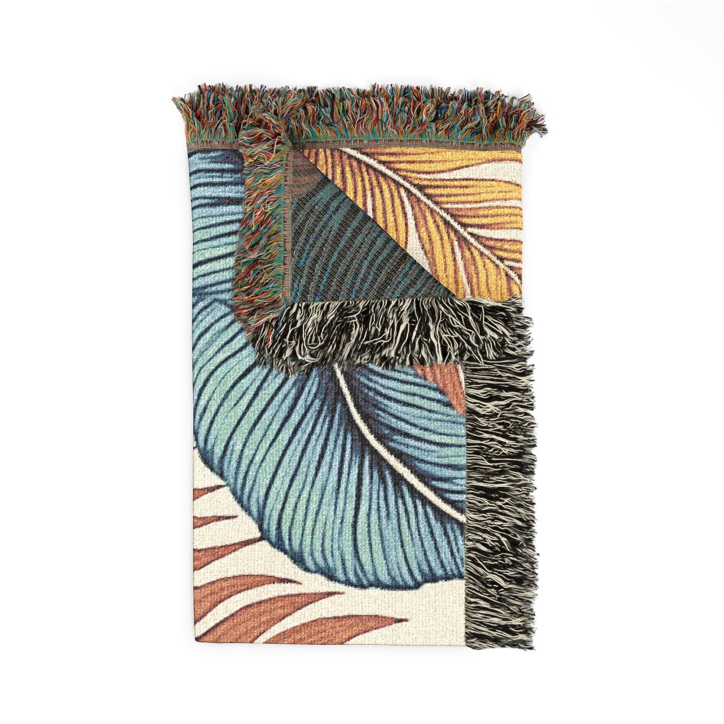 Tropical Leaf Woven Blanket — Boho Coastal Throw for Living Room & Patio