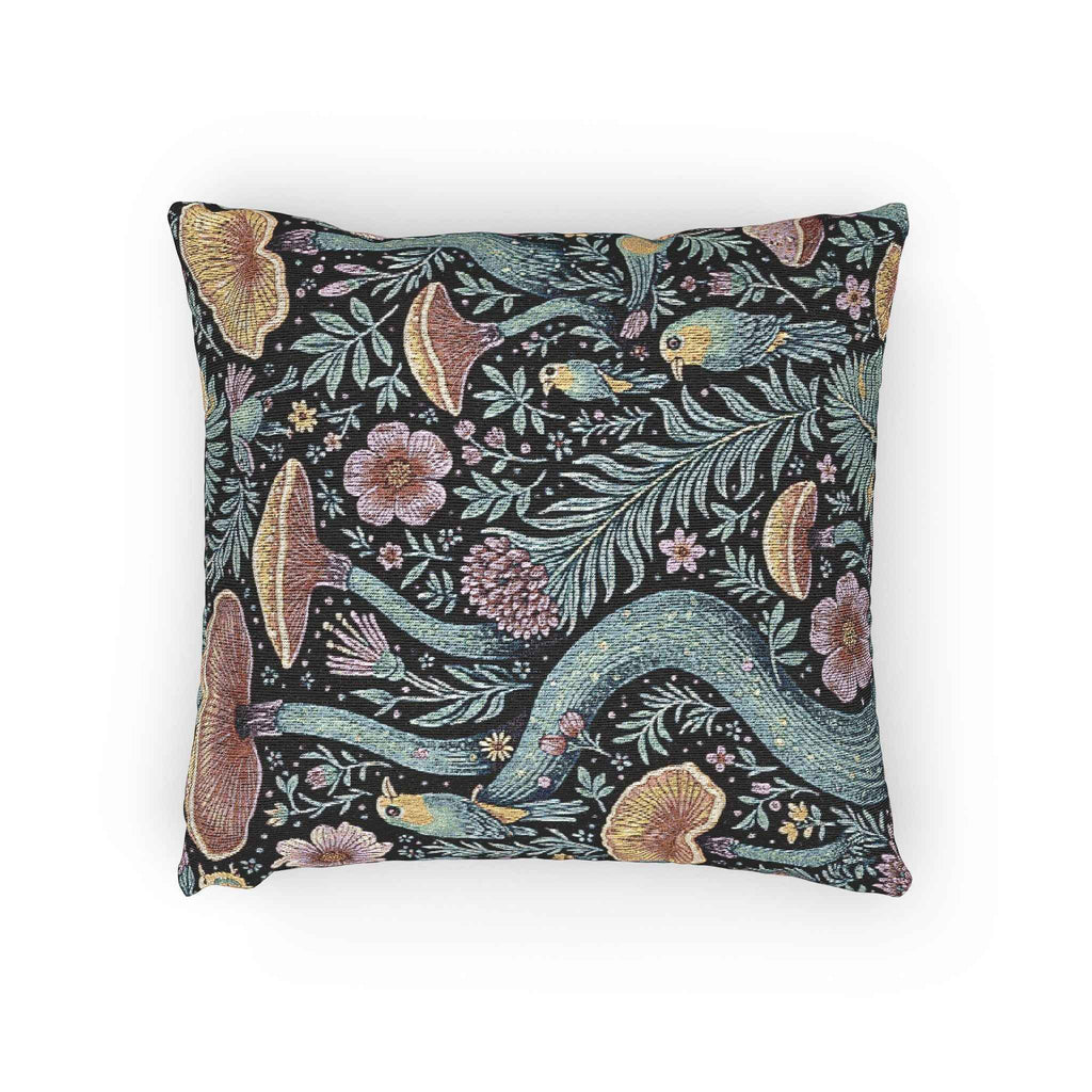 Mushroom and Fern Tapestry Pillow | Woven Decorative Throw Pillow