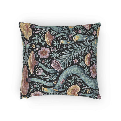 Mushroom and Fern Tapestry Pillow | Woven Decorative Throw Pillow