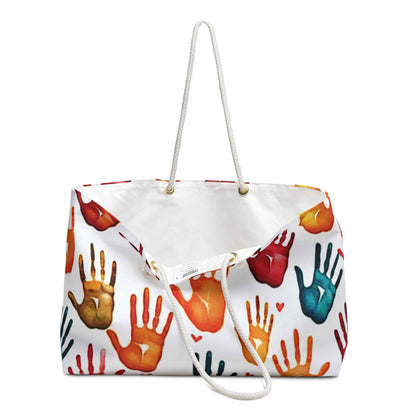 Colorful Handprints Weekender Bag | Painted Hands Pattern