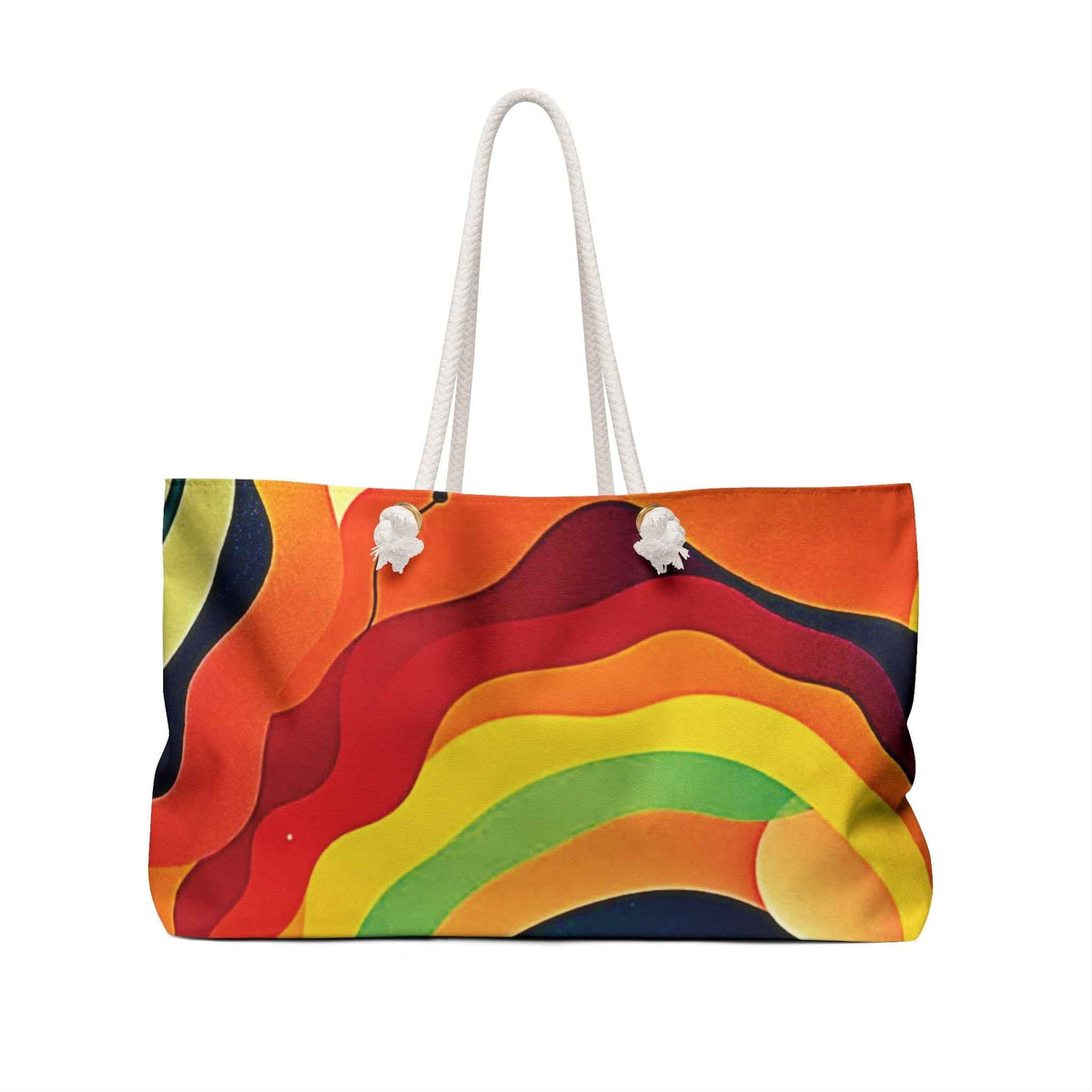 Retro Abstract Rainbow Wave Weekender Bag | Colorful Large Tote Bag