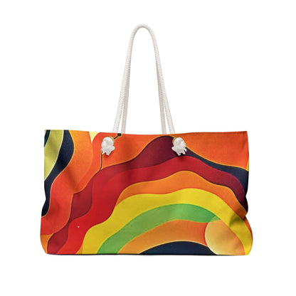 Retro Abstract Rainbow Wave Weekender Bag | Colorful Large Tote Bag
