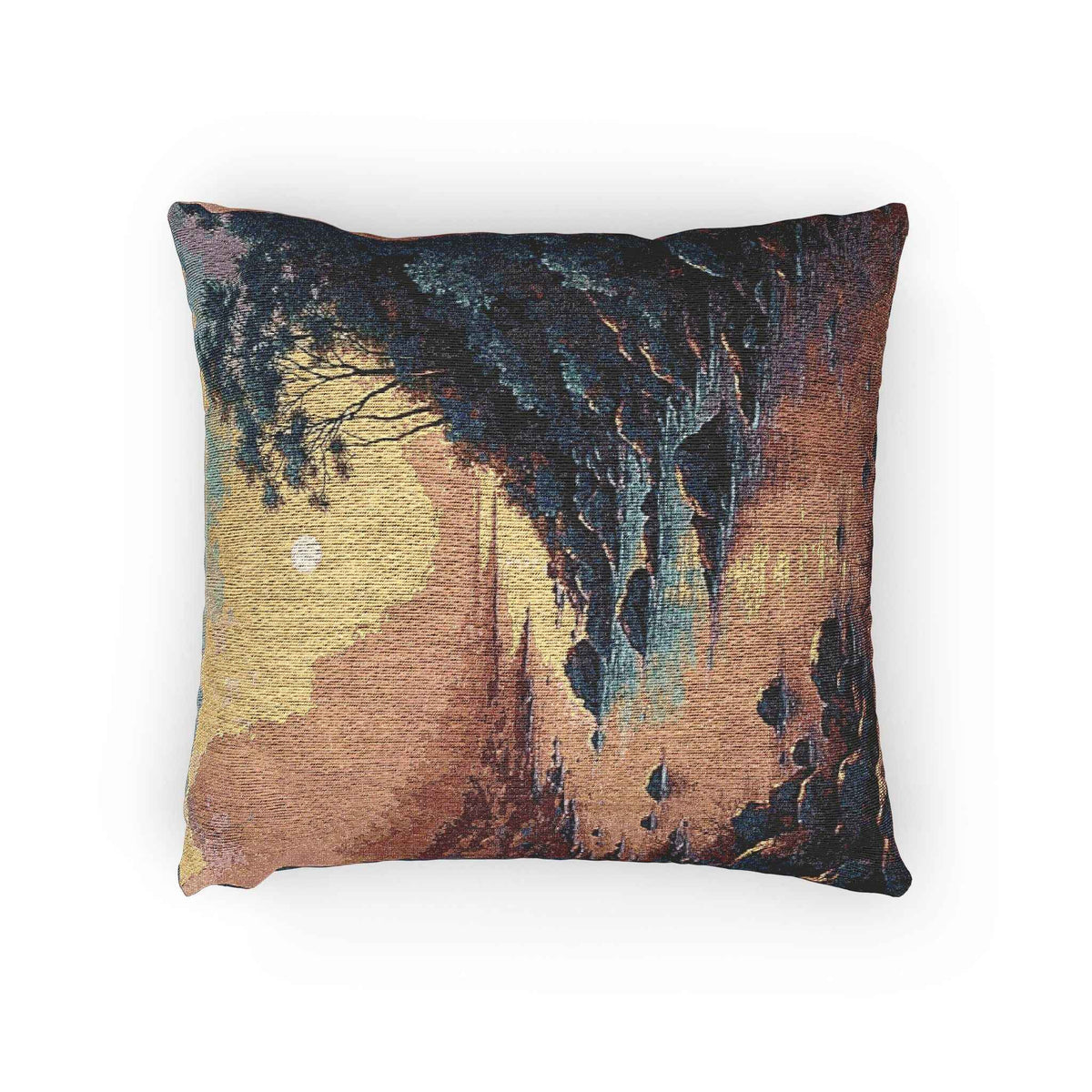 Sunset Cove woven pillow | coastal landscape tapestry throw pillow