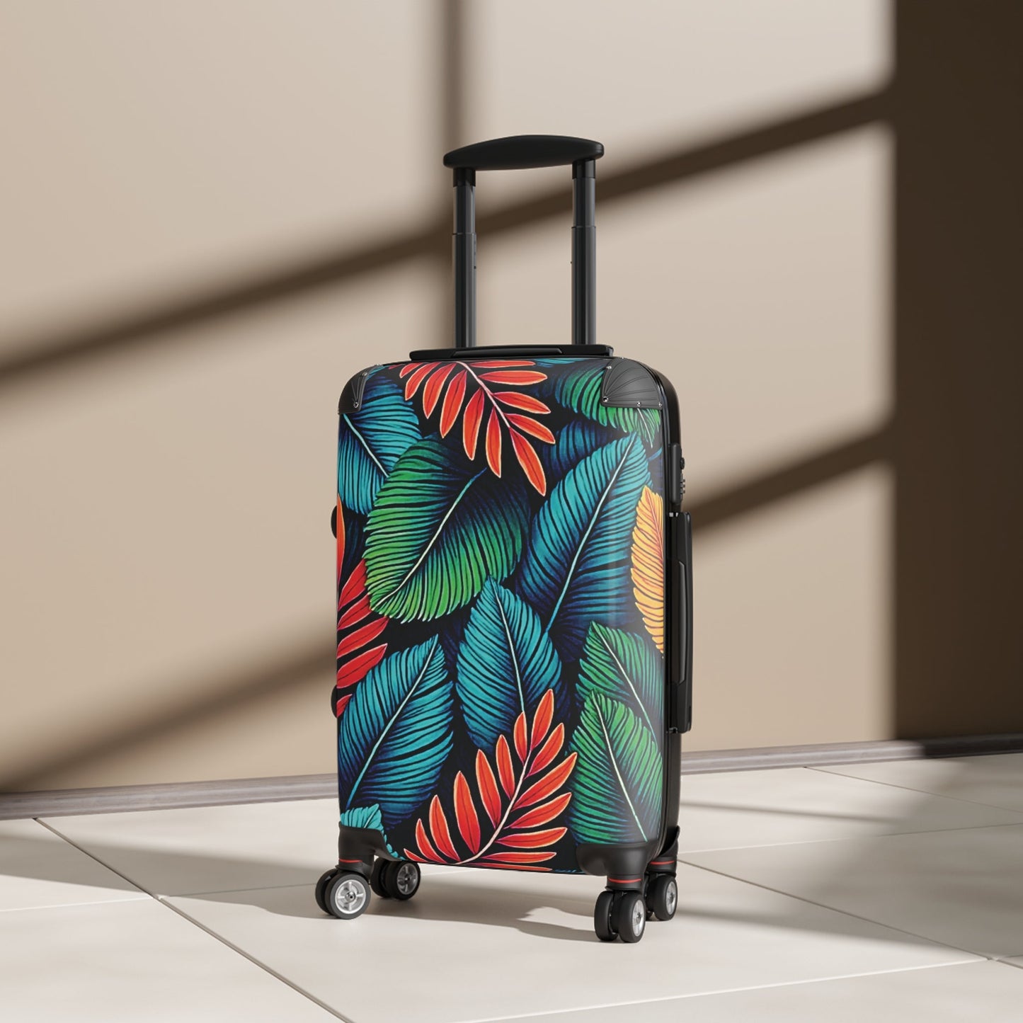 Tropical Leaf Carry-On Suitcase – Colorful Palm Print Travel Luggage