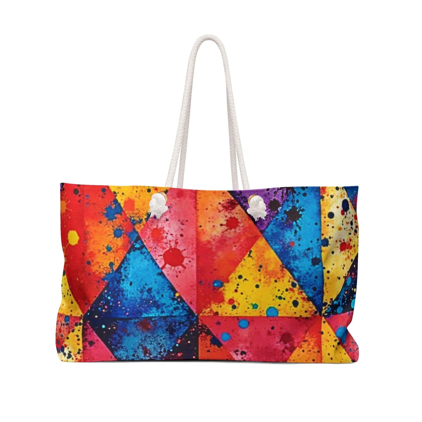 Colorful Geometric Paint Splatter Weekender Bag | Large Tote, Travel Beach Bag